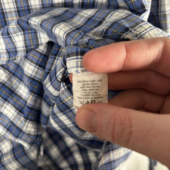 J Crew Shirt Men's Large Blue White Plaid Button Up Long Sleeve Tailored - Picture 8 of 11